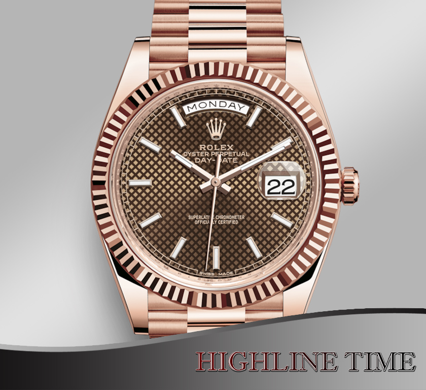 Date 40mm Rose Gold Chocolate Diagonal Dial