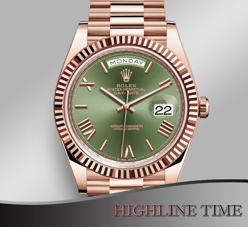 rolex day date rose gold olive